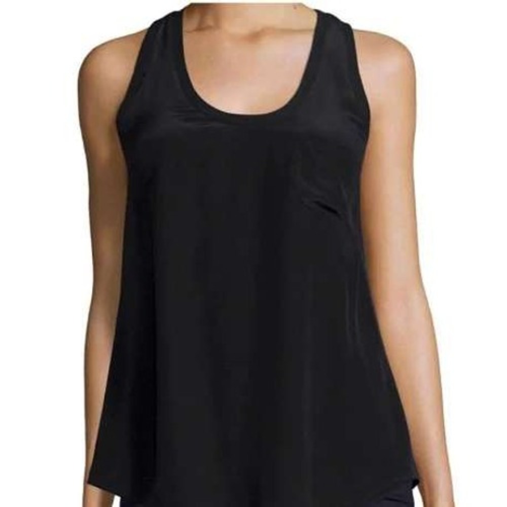 Joie Black 100% Silk Racerback Pocket Tank Top Scoop Neck Small 355-20145